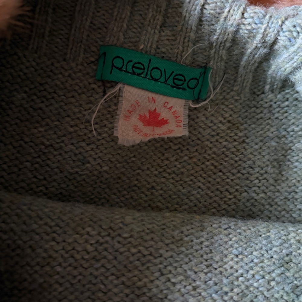 Preloved Mint Green Knit Tank with Real Fur Collar - Picture 3 of 3